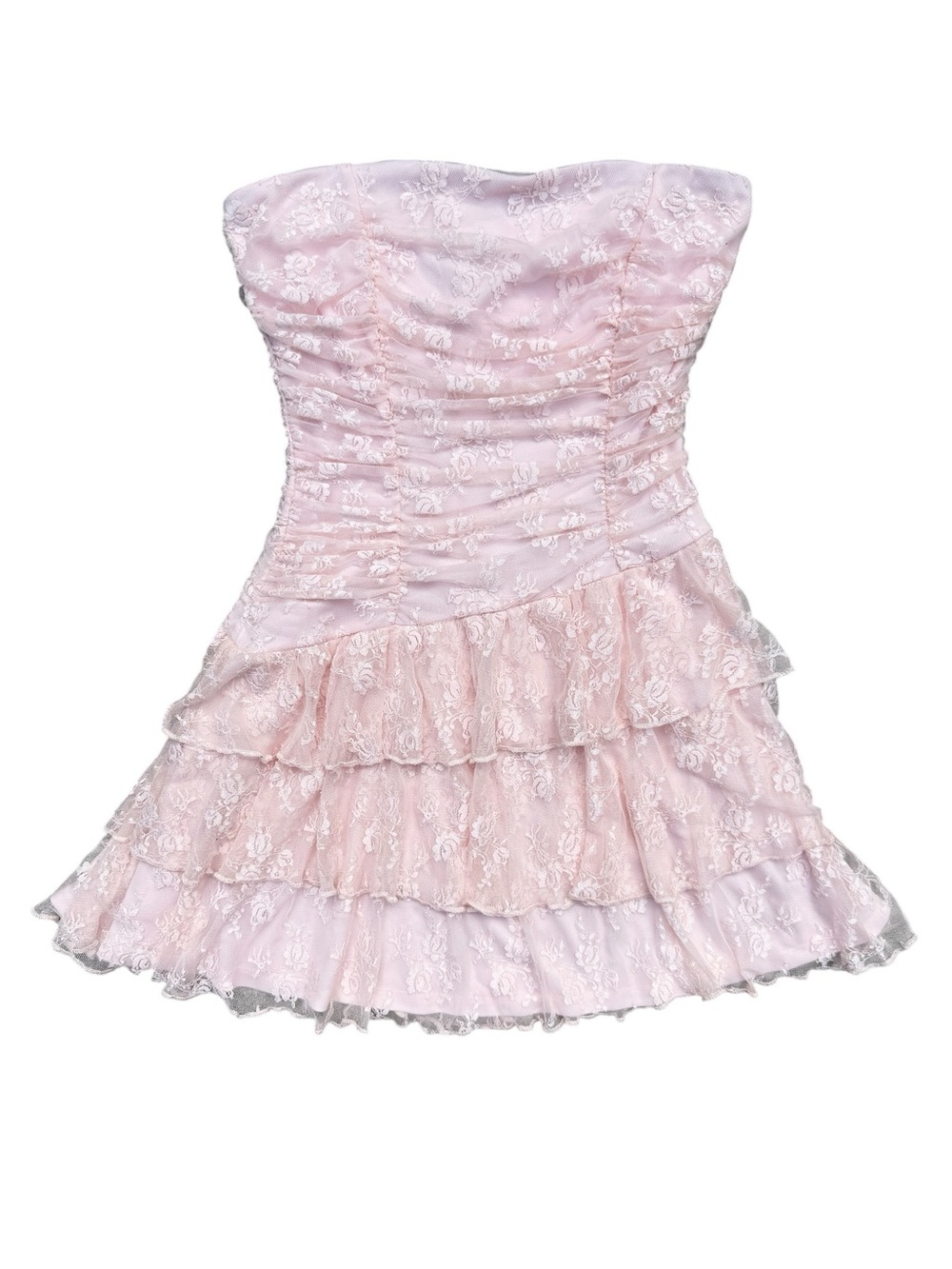 Windsor Y2K Strapless Lace Ruffle Mini Dress Pink Homecoming Coquette XS/S